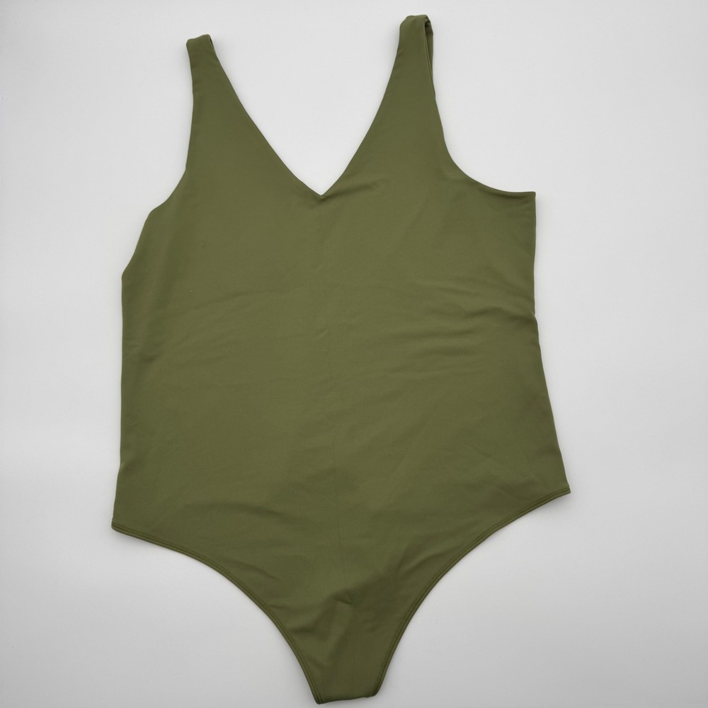 Abercrombie & Fitch Soft AF V-Neck Thong Bodysuit Olive Green XXL